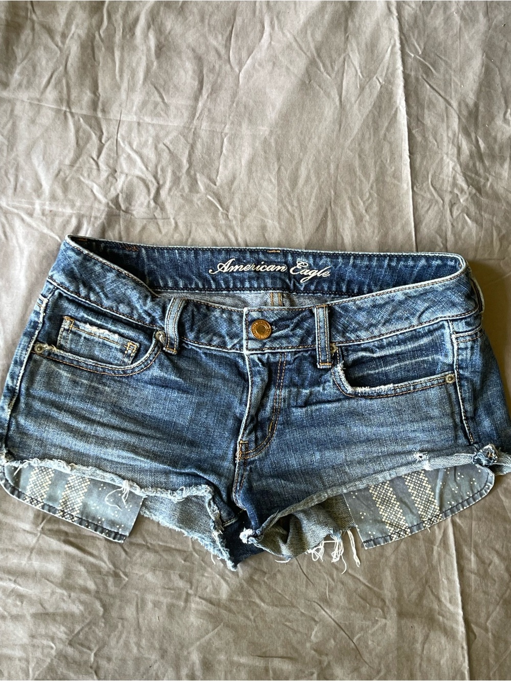 American Eagle Outfitters Distressed Medium Blue Denim Cutoff Shorts
